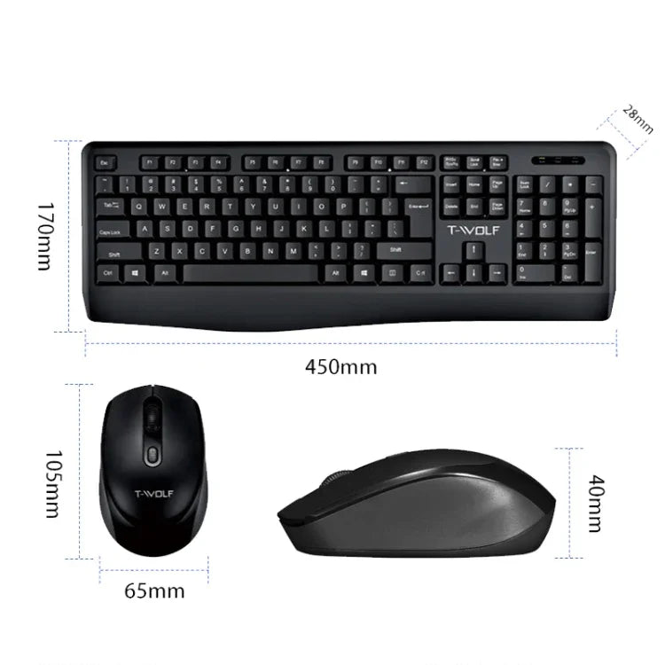 Ensemble clavier et souris sans fil T-WOLF TF-100 2,4G Bluetooth pour ordinateur portable et bureau, TF-100 (Noir)