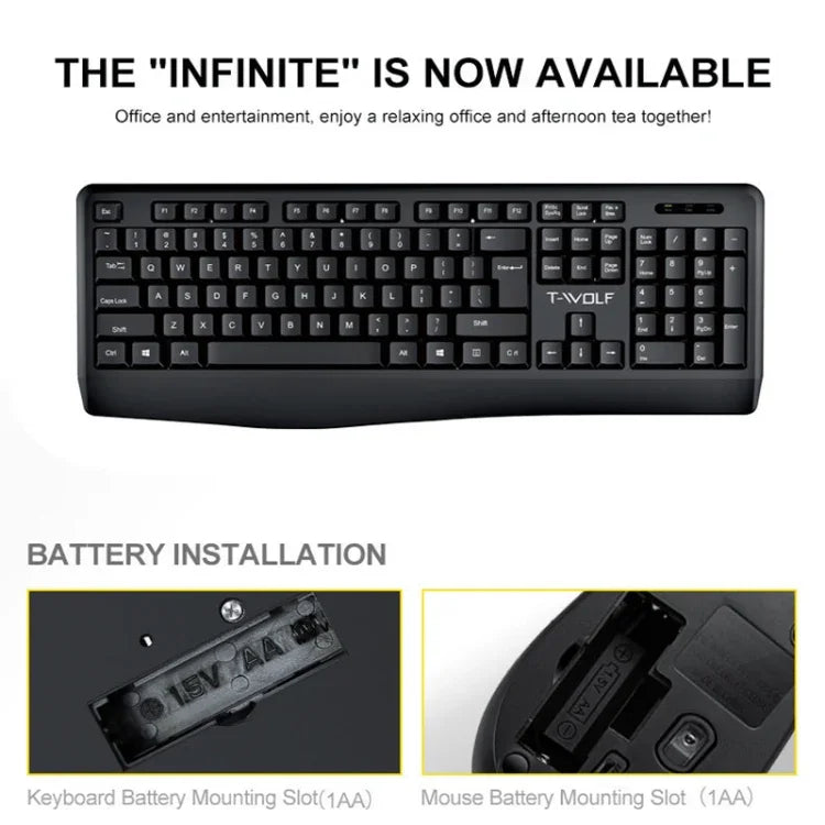 Ensemble clavier et souris sans fil T-WOLF TF-100 2,4G Bluetooth pour ordinateur portable et bureau, TF-100 (Noir)