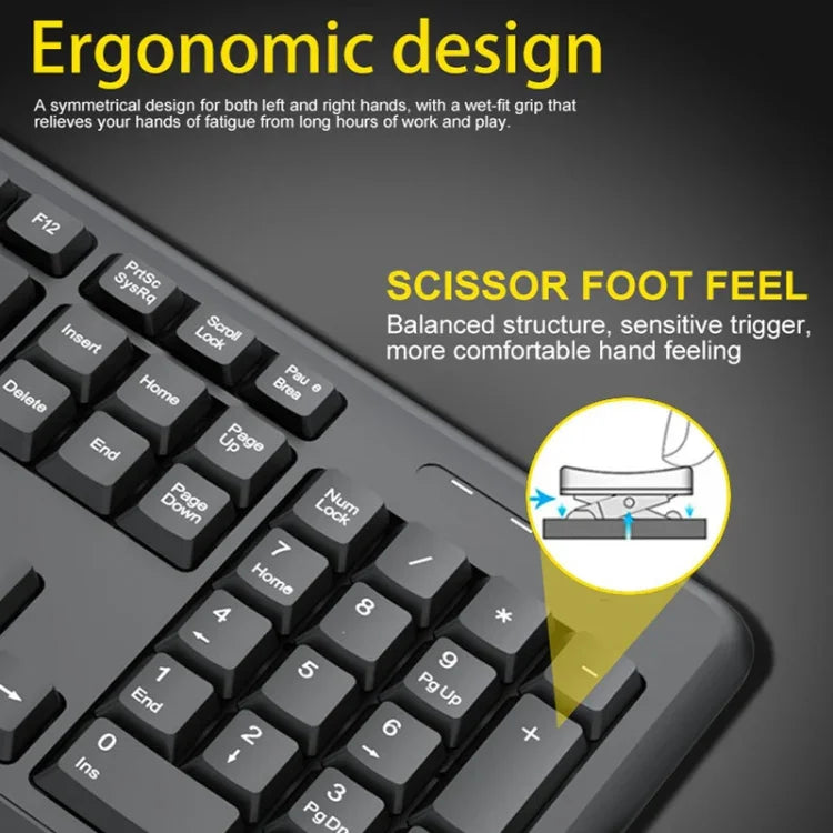 Ensemble clavier et souris sans fil T-WOLF TF-100 2,4G Bluetooth pour ordinateur portable et bureau, TF-100 (Noir)