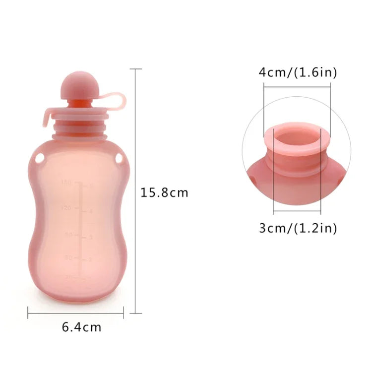Pochettes réutilisables en silicone pour aliments de bébé, contenants à presser rechargeables, 150 ml Bleu, 150 ml Rose, 150 ml Beige