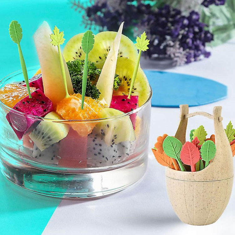 Ensemble de vaisselle en fibre de blé, mini fourchettes à dessert et à goûter, 16 fourchettes à fruits + 1 pot