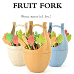 Ensemble de vaisselle en fibre de blé, mini fourchettes à dessert et à goûter, 16 fourchettes à fruits + 1 pot