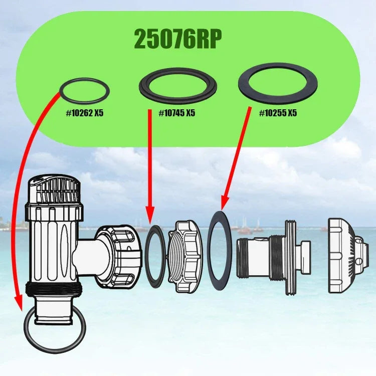 For Intex Pool Plunger Valves O-Ring Rubber 25076RP Washer Ring Kit, 6pcs /Set, 2pcs 10745, 2pcs 10262, 2pcs 10255