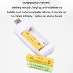 Chargeur de batterie rechargeable USB à insertion directe 2 emplacements pour piles AA / AAA, USB 2 emplacements