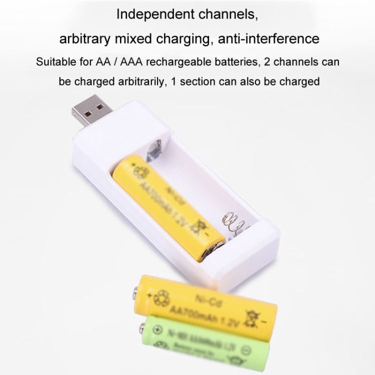 Chargeur de batterie rechargeable USB à insertion directe 2 emplacements pour piles AA / AAA, USB 2 emplacements