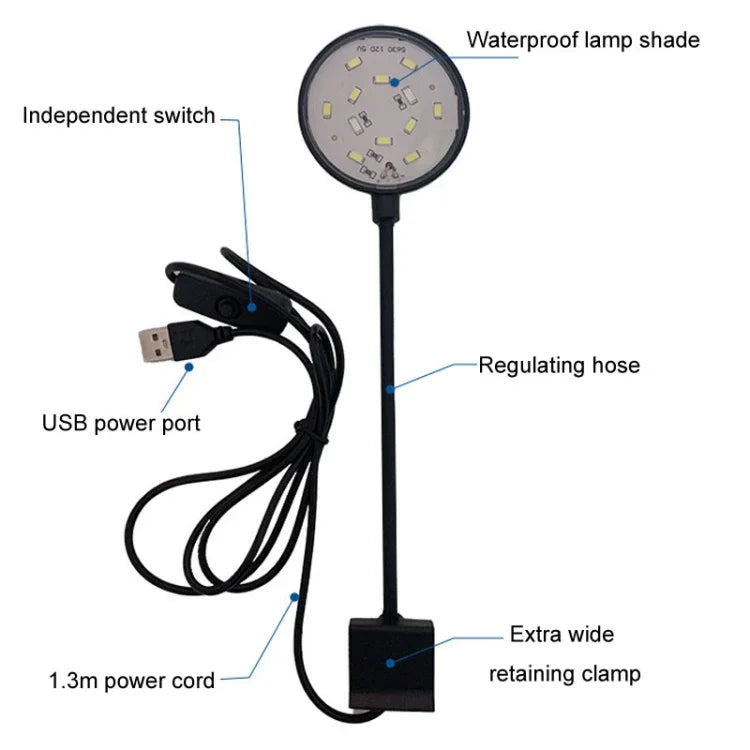 Lampe LED clip 5W pour aquarium, alimentation USB, lampe translucide pour plantes aquatiques