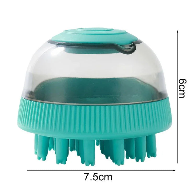 Gel douche rechargeable en capsules pour le bain des chats et des chiens, avec brosse de massage.