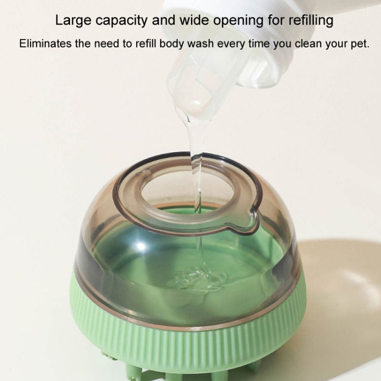 Gel douche rechargeable en capsules pour le bain des chats et des chiens, avec brosse de massage.