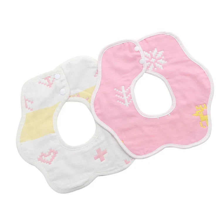 2 bavoirs double face imperméables pour nouveau-né, en gaze de coton à six couches, bavoir en forme de fleur, rose cèdre