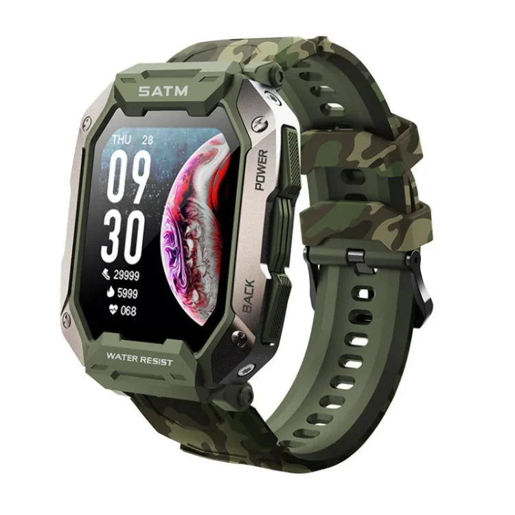 Montre intelligente C20Plus avec moniteur de santé, étanche et appel Bluetooth, écran 1,81 pouce, vert camouflage