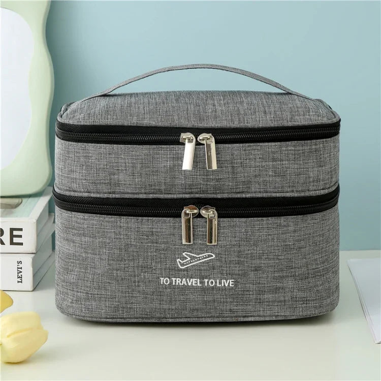 Trousse de Toilette Cosmétique Double Couche Cationique Grande Capacité Trousse de Lavage à Main Épaissie Imperméable Sac de Rangement de Voyage