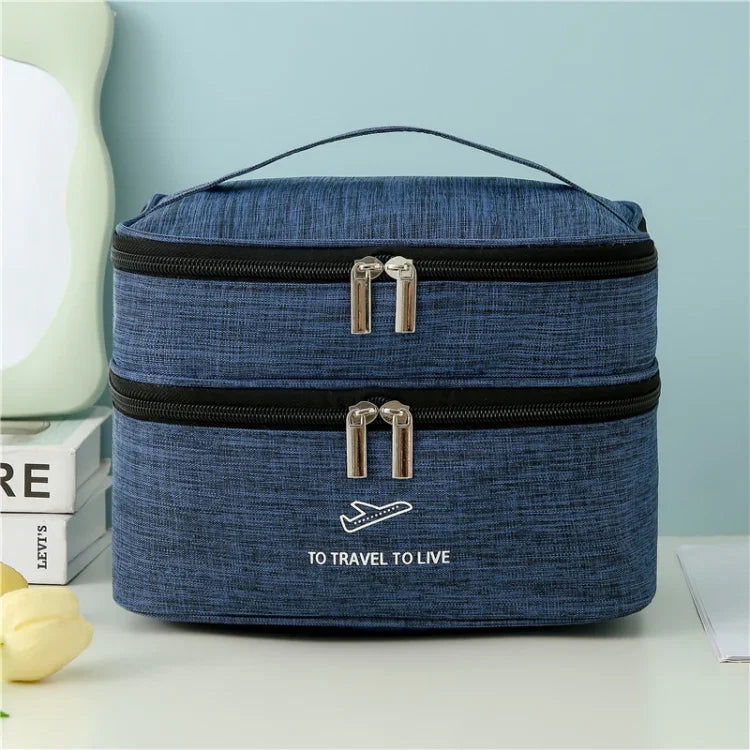 Trousse de Toilette Cosmétique Double Couche Cationique Grande Capacité Trousse de Lavage à Main Épaissie Imperméable Sac de Rangement de Voyage