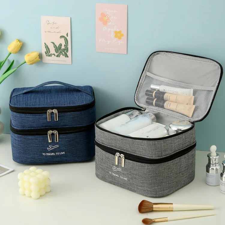 Trousse de Toilette Cosmétique Double Couche Cationique Grande Capacité Trousse de Lavage à Main Épaissie Imperméable Sac de Rangement de Voyage