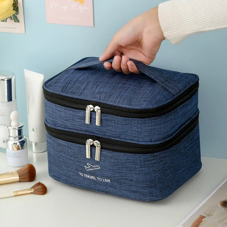 Trousse de Toilette Cosmétique Double Couche Cationique Grande Capacité Trousse de Lavage à Main Épaissie Imperméable Sac de Rangement de Voyage