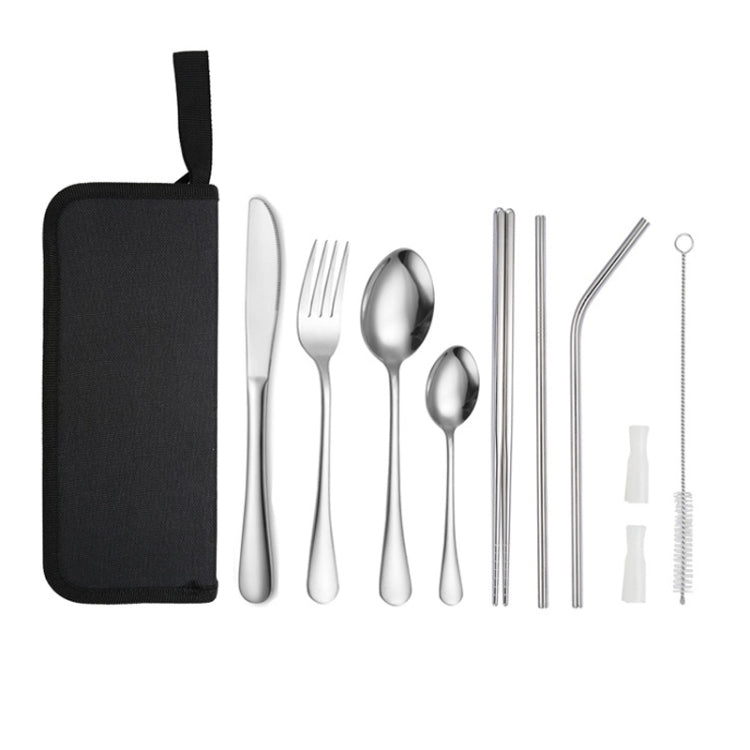 Ensemble de couverts portables en acier inoxydable pour pique-nique en extérieur avec sac de rangement, modèle A Argent, modèle A Or, modèle A Noir, modèle B Argent, modèle B Or, modèle B Noir, modèle C Argent, modèle C Noir