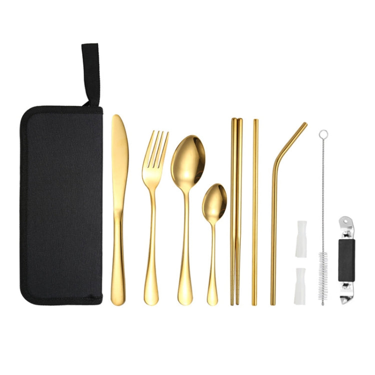 Ensemble de couverts portables en acier inoxydable pour pique-nique en extérieur avec sac de rangement, modèle A Argent, modèle A Or, modèle A Noir, modèle B Argent, modèle B Or, modèle B Noir, modèle C Argent, modèle C Noir