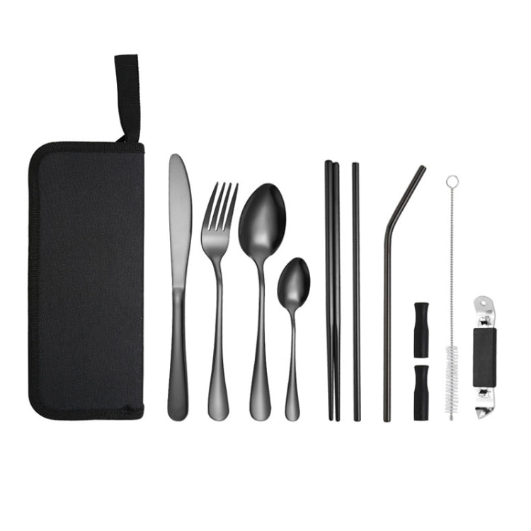 Ensemble de couverts portables en acier inoxydable pour pique-nique en extérieur avec sac de rangement, modèle A Argent, modèle A Or, modèle A Noir, modèle B Argent, modèle B Or, modèle B Noir, modèle C Argent, modèle C Noir