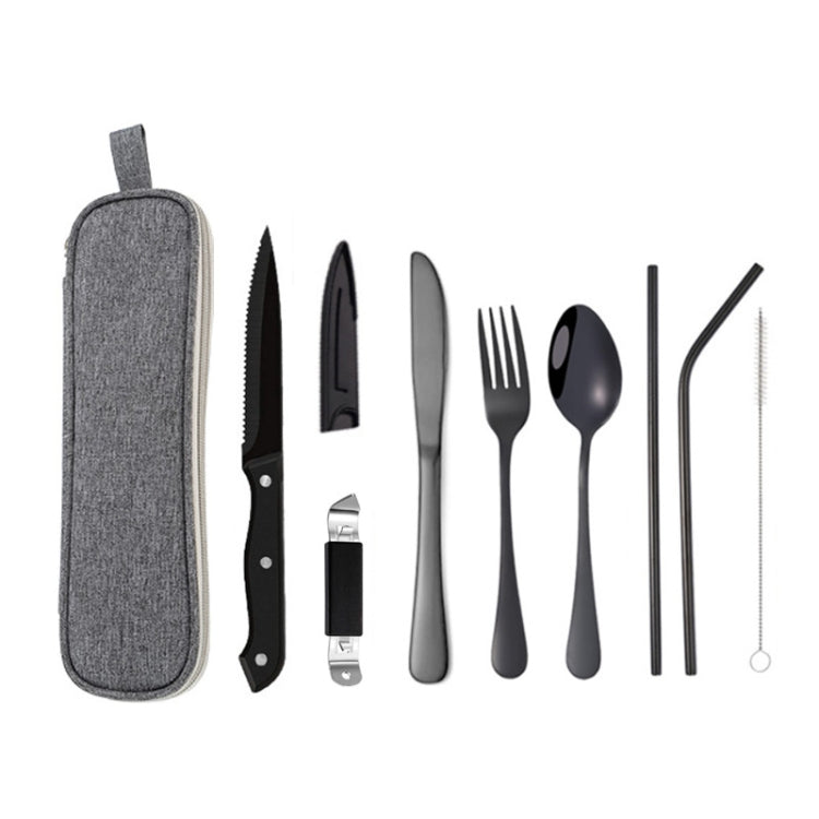 Ensemble de couverts portables en acier inoxydable pour pique-nique en extérieur avec sac de rangement, modèle A Argent, modèle A Or, modèle A Noir, modèle B Argent, modèle B Or, modèle B Noir, modèle C Argent, modèle C Noir