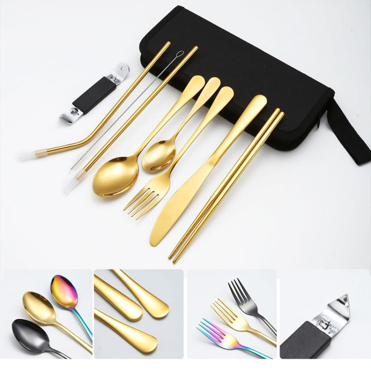 Ensemble de couverts portables en acier inoxydable pour pique-nique en extérieur avec sac de rangement, modèle A Argent, modèle A Or, modèle A Noir, modèle B Argent, modèle B Or, modèle B Noir, modèle C Argent, modèle C Noir