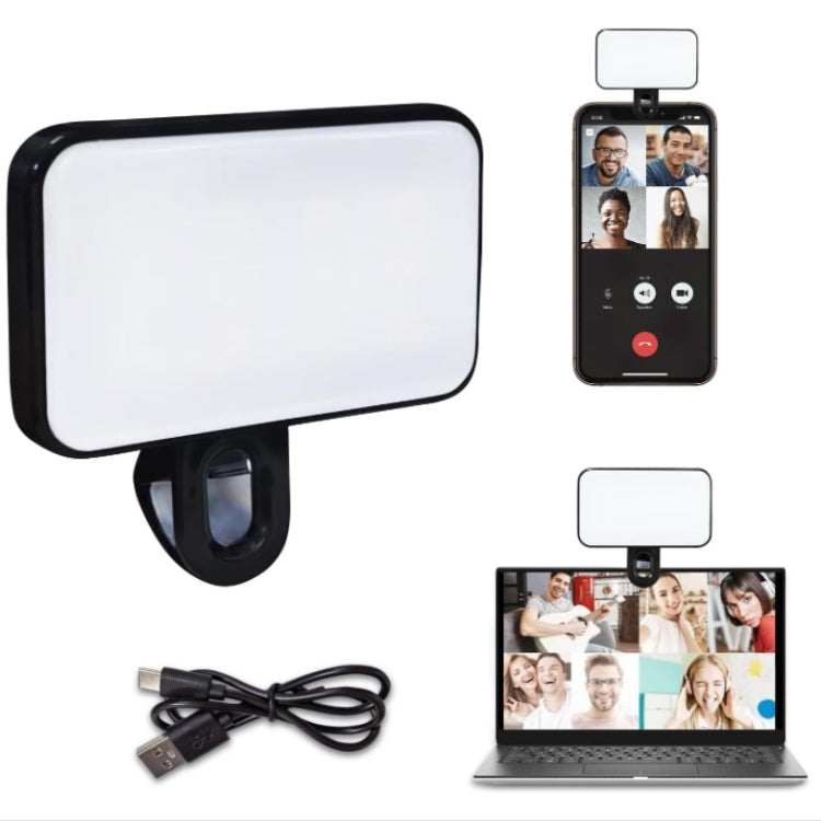 Lumière de remplissage selfie rechargeable à clipser avec 3 températures de couleur pour téléphone, ordinateur portable, tablette, réunion, 24 LED