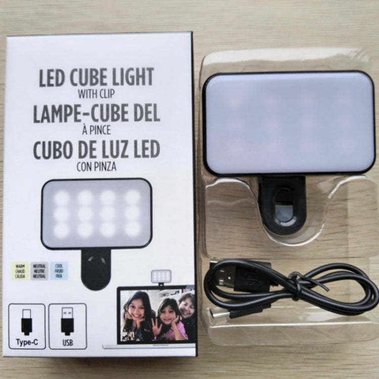 Lumière de remplissage selfie rechargeable à clipser avec 3 températures de couleur pour téléphone, ordinateur portable, tablette, réunion, 24 LED