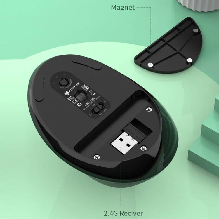 Souris verticale ergonomique sans fil rechargeable double mode XUNSVFOX H5 pour bureau professionnel