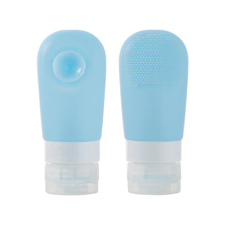 Bouteille de voyage portable de 60 ml à ventouse en silicone avec brosse, bleue, verte, rose