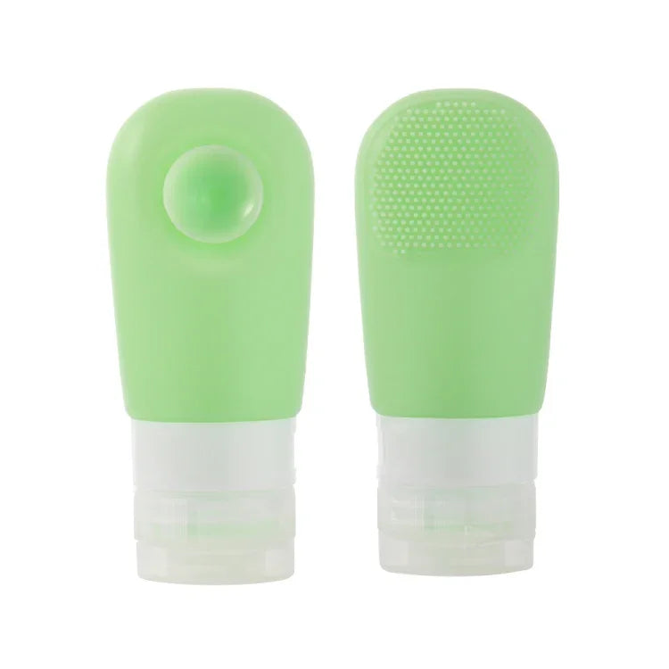 Bouteille de voyage portable de 60 ml à ventouse en silicone avec brosse, bleue, verte, rose