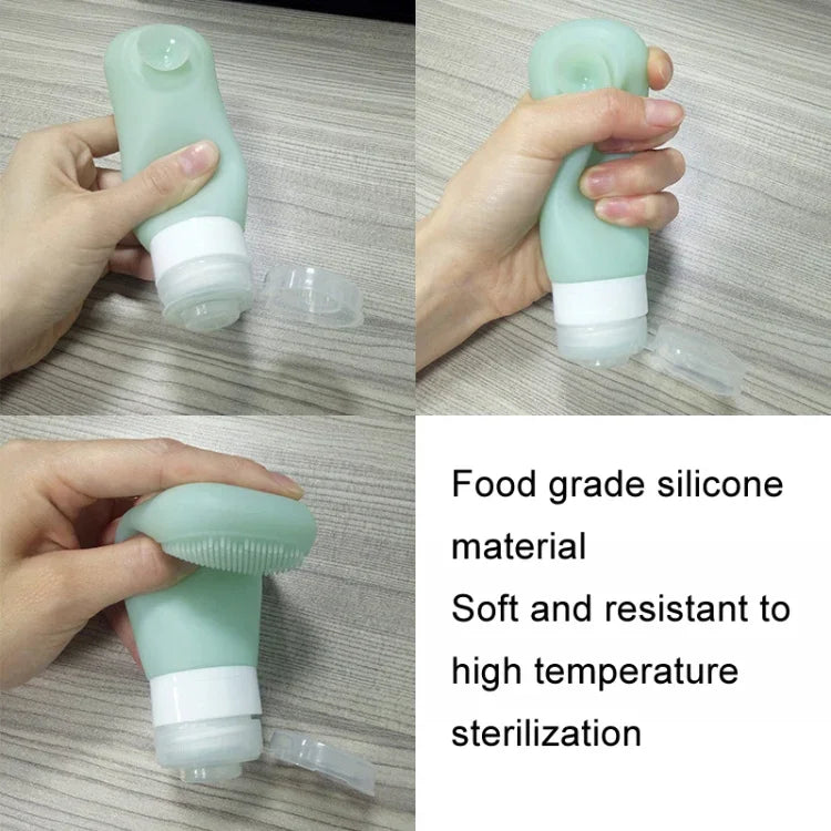 Bouteille de voyage portable de 60 ml à ventouse en silicone avec brosse, bleue, verte, rose