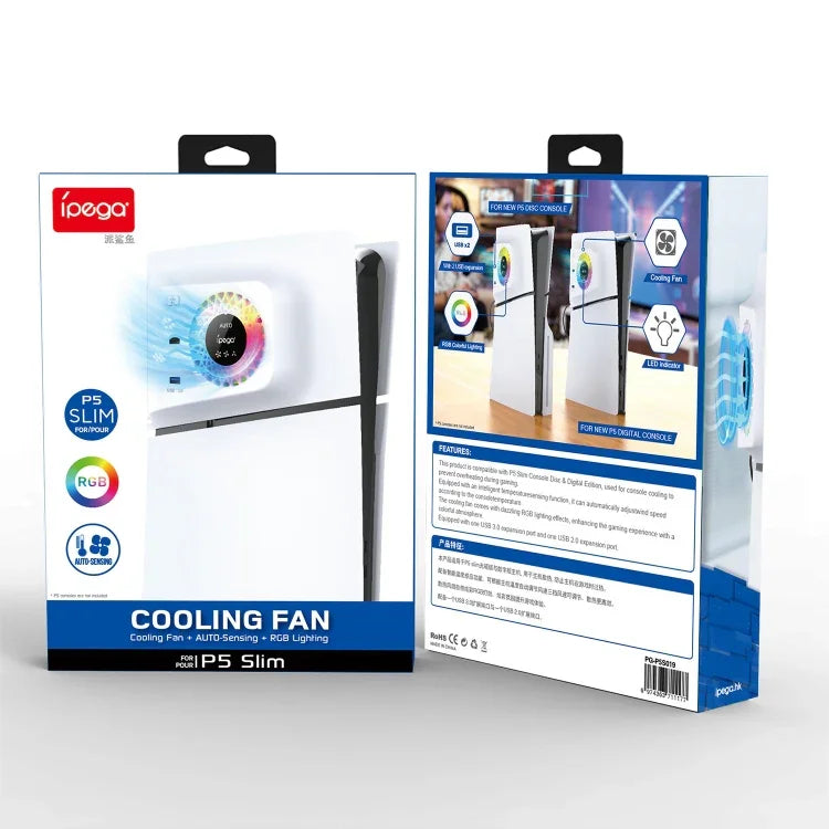 Cache de ventilateur de refroidissement à contrôle de température ipega PG-P5S019 + hub USB avec lumières RGB, ipega PG-P5S019