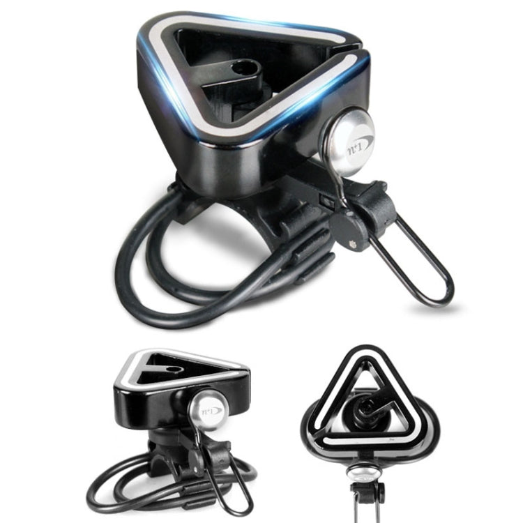 Sonnette universelle pour VTT N+1, sonnette triangulaire en cuivre, anneau clip noir, anneau clip argent, bande en caoutchouc noire, bande en caoutchouc argent