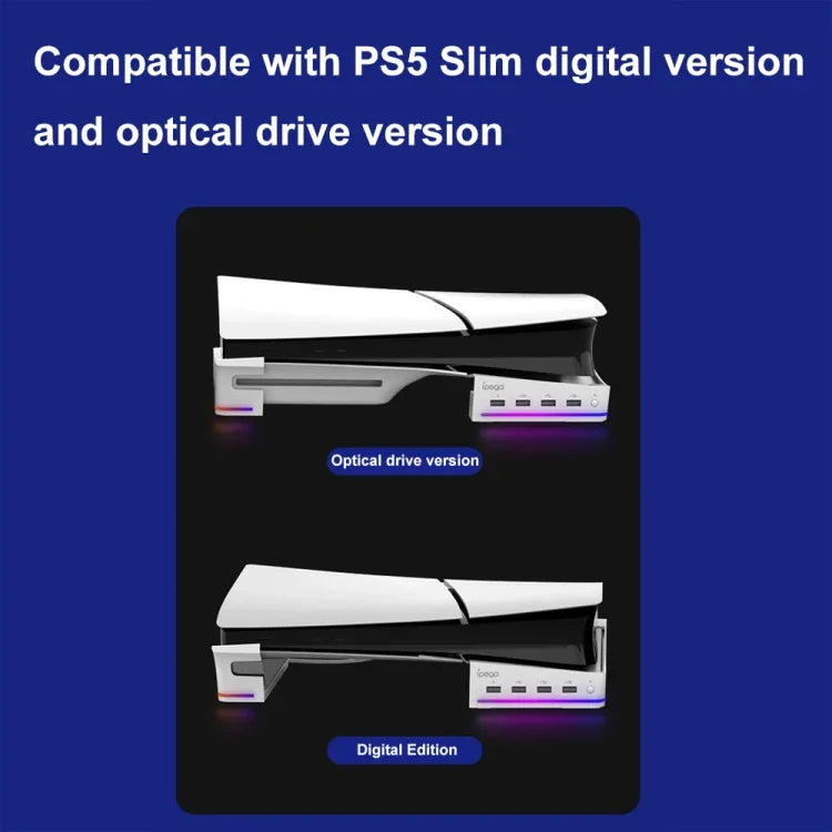 Pour Sony PS5 Slim Support Horizontal RVB Hôte IPEGA PG-P5S021 avec 4 Hubs USB, Blanc