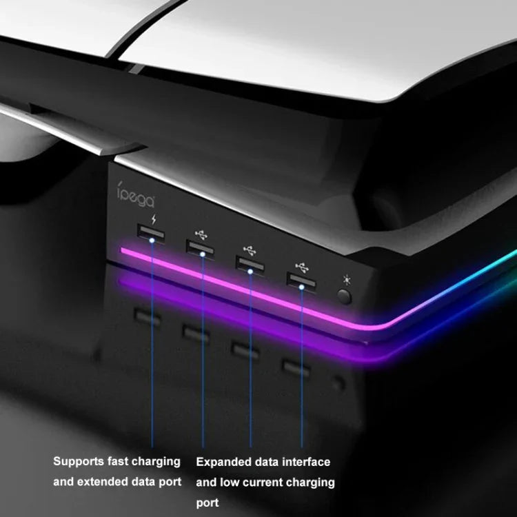 Pour Sony PS5 Slim Support Horizontal RVB Hôte IPEGA PG-P5S021 avec 4 Hubs USB, Blanc