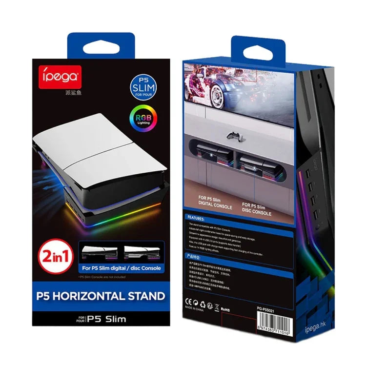 Pour Sony PS5 Slim Support Horizontal RVB Hôte IPEGA PG-P5S021 avec 4 Hubs USB, Blanc