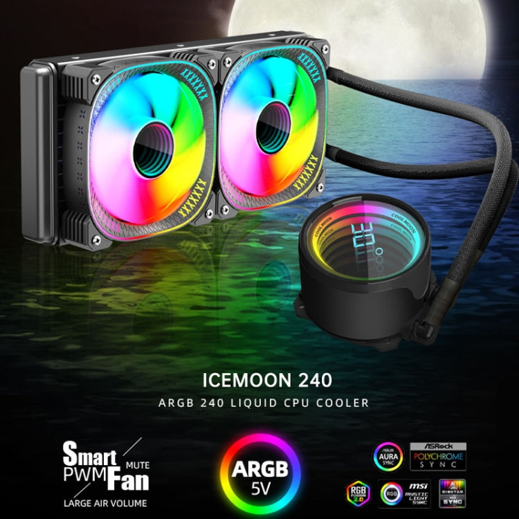Refroidisseur CPU à eau intégré COOLMOON CM-YM-240T édition lentille numérique ARGB avec affichage de température, ventilateur CPU, CM-YM-240T