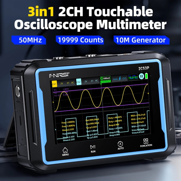 Oscilloscope numérique à panneau plat double canal FNIRSI 2C53P, multimètre, générateur de signaux 3 en 1, 2C53P