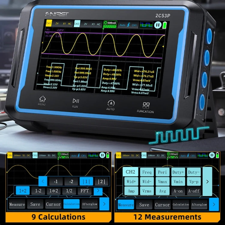 Oscilloscope numérique à panneau plat double canal FNIRSI 2C53P, multimètre, générateur de signaux 3 en 1, 2C53P