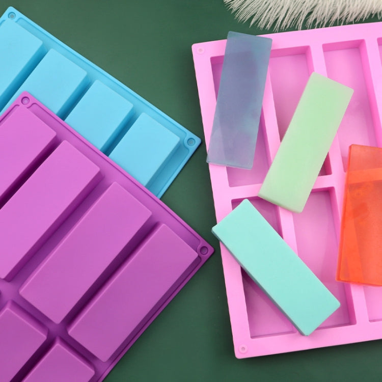 Moule à Savon Fait à la Main en Silicone Rectangulaire à 8 Grilles, Moule d'Aromathérapie DIY, Bleu Clair, Violet, Rose