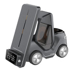 T20 Chargeur sans fil Réveil de bureau 5-en-1 en forme de voiture avec lumière d'ambiance, blanc, gris, jaune, orange