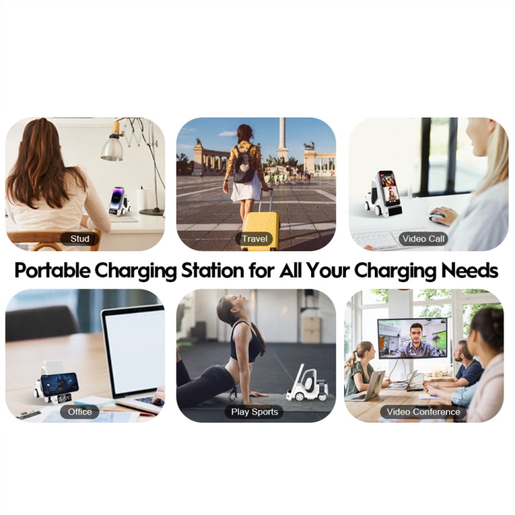 T20 Chargeur sans fil Réveil de bureau 5-en-1 en forme de voiture avec lumière d'ambiance, blanc, gris, jaune, orange