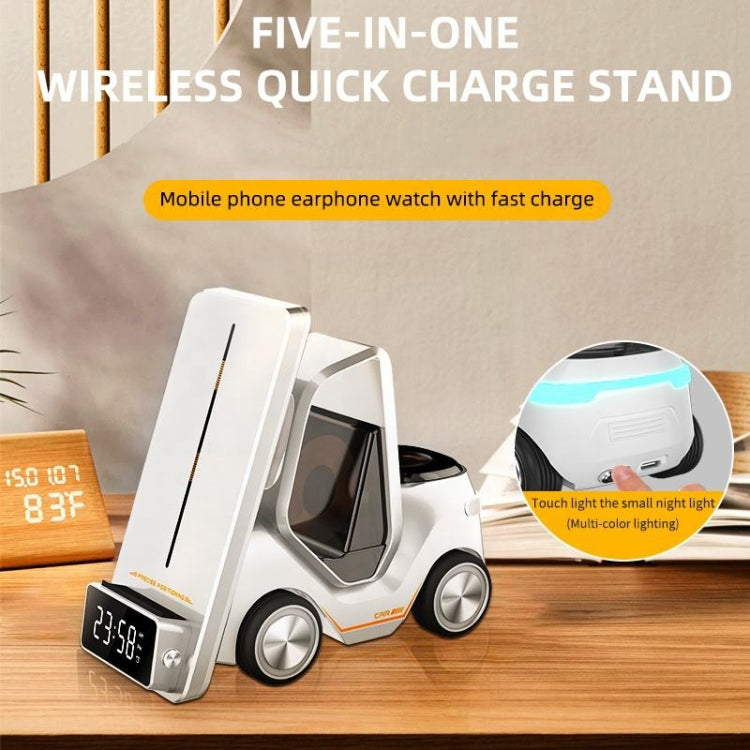 T20 Chargeur sans fil Réveil de bureau 5-en-1 en forme de voiture avec lumière d'ambiance, blanc, gris, jaune, orange