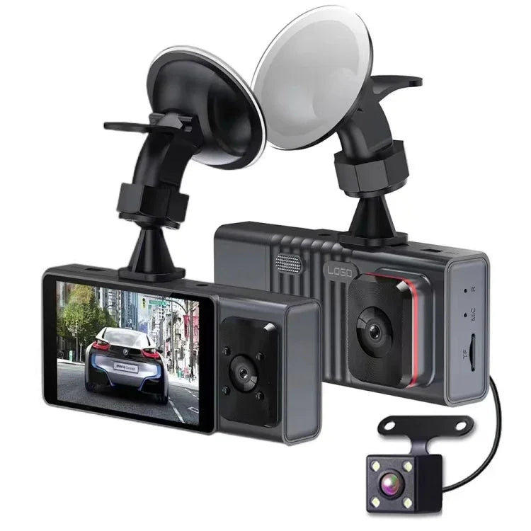 Caméra de tableau de bord voiture 3 objectifs Écran IPS 3 pouces WiFi Caméra de nuit 1080P pour voitures, 32G, 64G