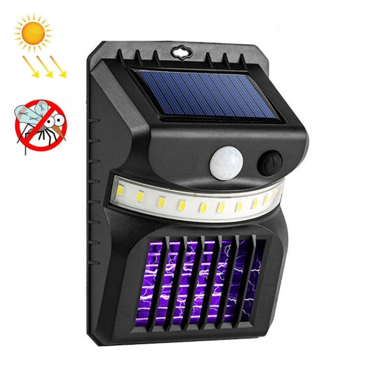 E-SMARTER W792 Applique murale solaire LED avec fonction de contrôle des moustiques à lumière violette, capteur intelligent humain, lampe de jardin extérieure, lumière blanche, lumière blanche + lumière jaune