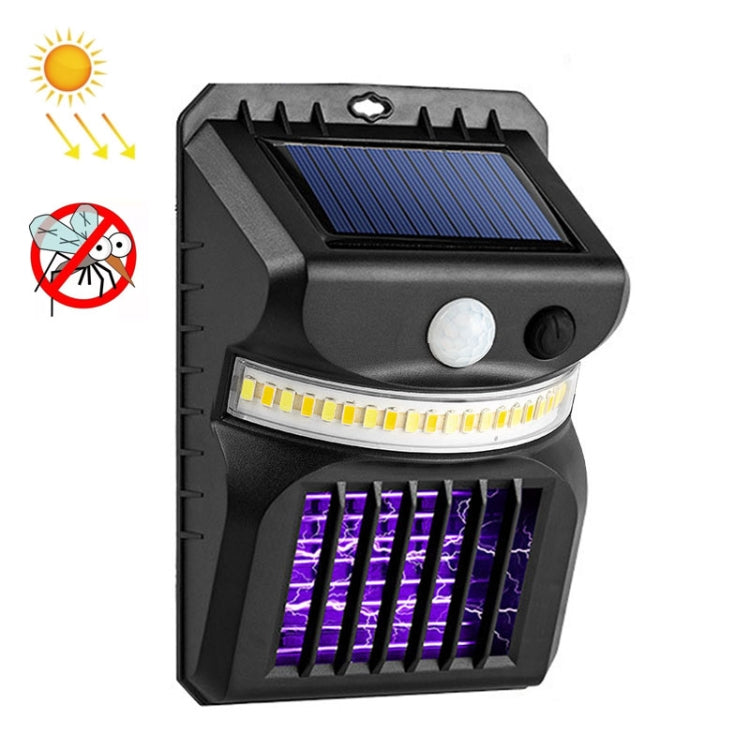 E-SMARTER W792 Applique murale solaire LED avec fonction de contrôle des moustiques à lumière violette, capteur intelligent humain, lampe de jardin extérieure, lumière blanche, lumière blanche + lumière jaune