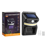 E-SMARTER W792 Applique murale solaire LED avec fonction de contrôle des moustiques à lumière violette, capteur intelligent humain, lampe de jardin extérieure, lumière blanche, lumière blanche + lumière jaune