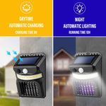 E-SMARTER W792 Applique murale solaire LED avec fonction de contrôle des moustiques à lumière violette, capteur intelligent humain, lampe de jardin extérieure, lumière blanche, lumière blanche + lumière jaune