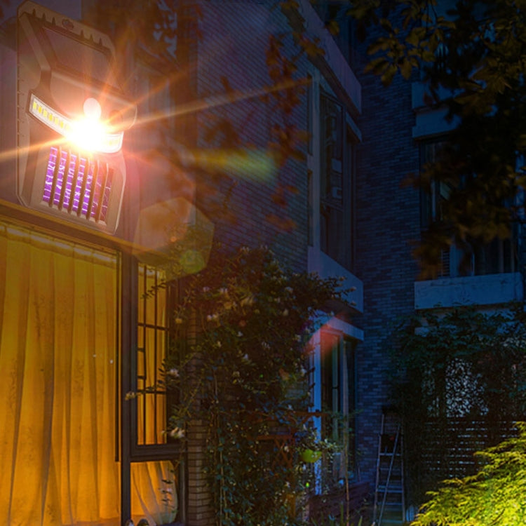 E-SMARTER W792 Applique murale solaire LED avec fonction de contrôle des moustiques à lumière violette, capteur intelligent humain, lampe de jardin extérieure, lumière blanche, lumière blanche + lumière jaune