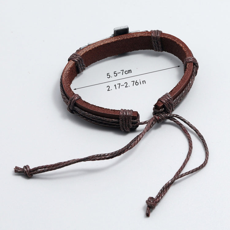 Bracelet en cuir tressé vintage personnalisé, croix simple, réglable par coulissement