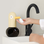 Distributeur automatique de savon mousse rechargeable et sans contact en forme de canard mignon pour la salle de bain et la cuisine, bleu, jaune
