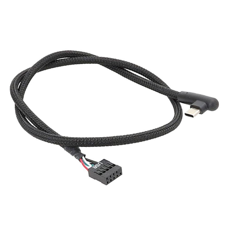 Câble de données USB 9 broches vers Type-C coudé pour carte mère, câble réseau tressé, 60cm coudé